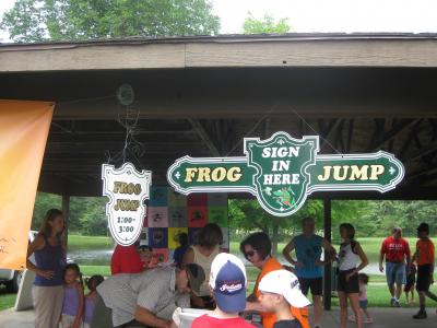 Frog jump event at community day.