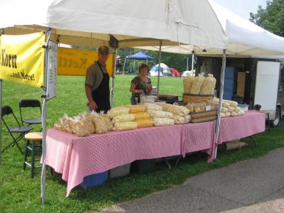 Luther corn sale table at community day